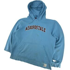 Vintage y2k Mens Blue Red Thrashed Distressed Aeropostale Hoodie Sweatshirt Sz L